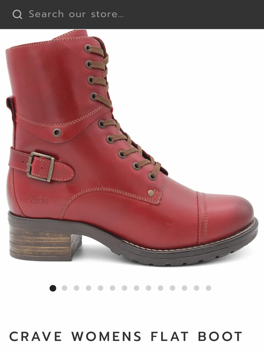 Taos Footwear Red Lace-Up Leather Ankle Boot with Buckle